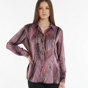 Bob Mackie Vintage Women's 3X Silk Abstract Print Button Up Shirt Missing 1 Btn